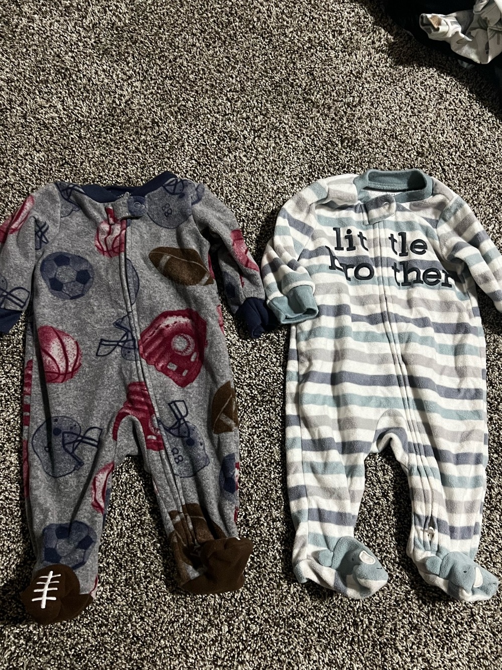 Carter's Gray Sports-Print & Blue Striped Footed Fleece Pajama Set